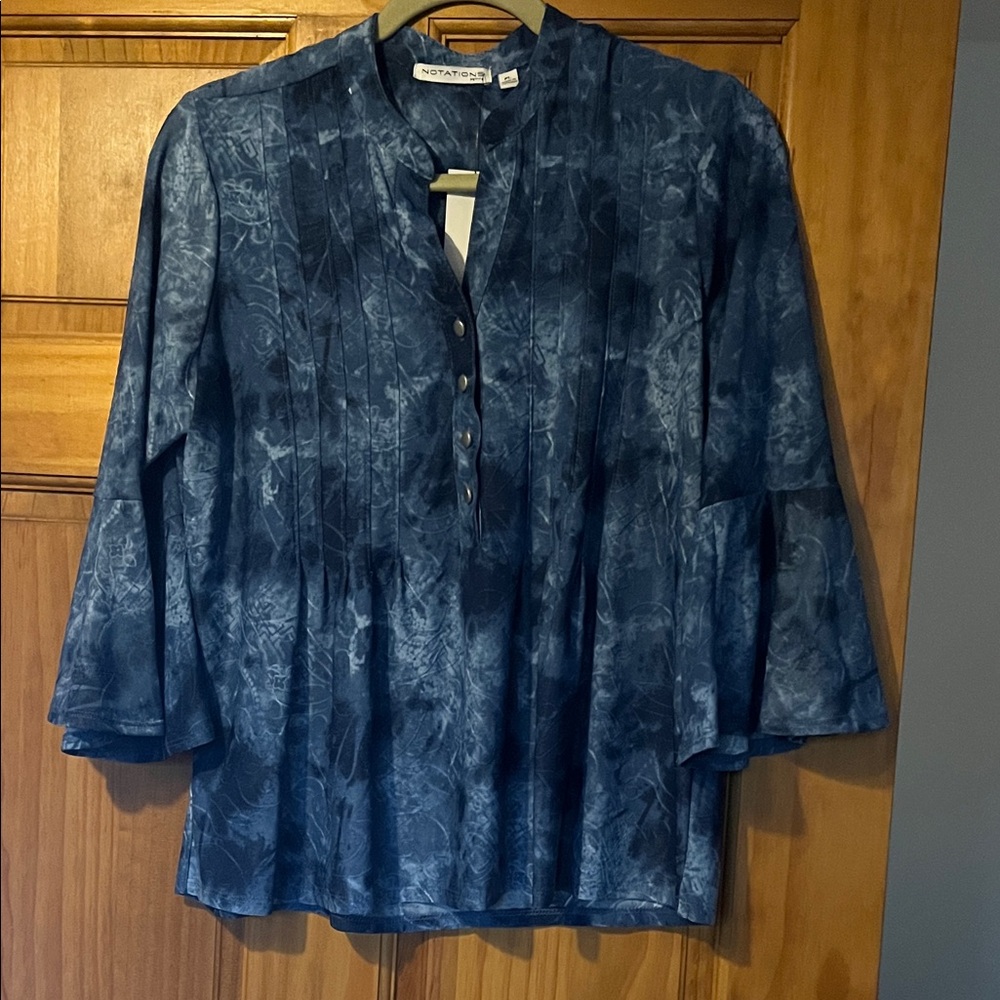 Notations Navy Blue Blouse NWT